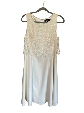 Midnight Velvet Crochet Top Satin Midi Dress Cream Sz 6